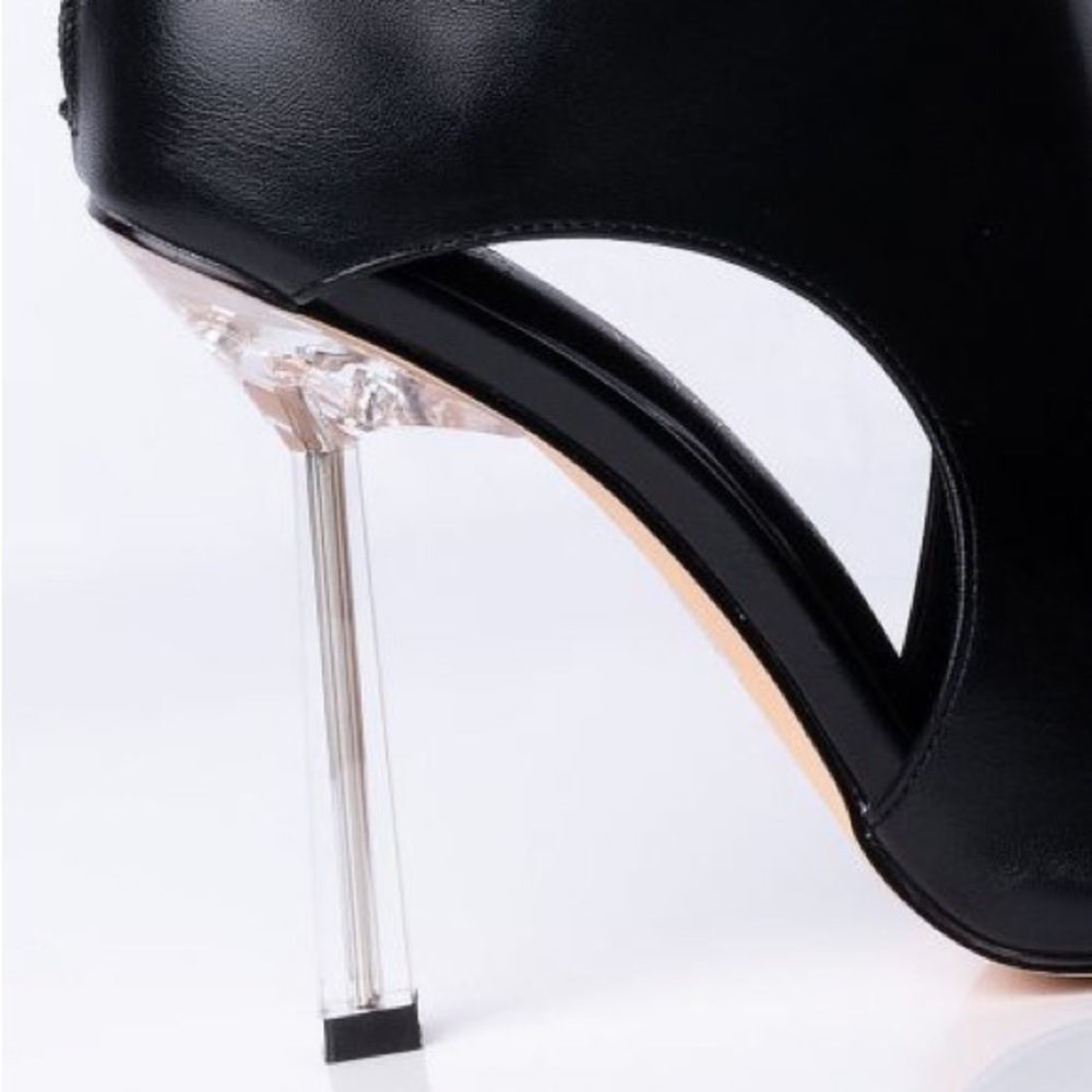 Azalea Wang Sexy Black Leather Cut Out Stiletto Ankle Boots - Picture 6 of 6